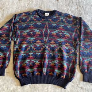 Neiman Marcus Vintage Crew Neck Sweater — Aztec Southwest – Mens XL 100% Wool